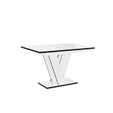 MEBLINI Esstisch Ausziehbar - Esszimmertisch Modern - Küchentisch - Säulentisch - Ausziehtisch - Dining Table - Esszimmertische - 120-160x90x75cm - Viney - Weiß Hochglanz/Schwarze R