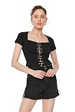 Trendyol Damen Ticker Quadrat Collar Crop Gestrickte Bluse Blouse, Schwarz, S EU