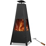 Gardebruk® Terrassenofen Garten mit Abdeckung Schürhaken 102cm Gross Eckig XXL Stahl Feuerstelle Feuerkorb Terrasse Balkon Holz Ofen Kamin O