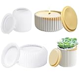 ROROJOYMA Silikonform Kerzenhalter mit Deckel Kerzenständer Form Gestreifte Zement Silikonformen für Beton Gips DIY Kerzen Vase Blumentopf T