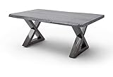 Robas Lund Couchtisch Massivholz mit Baumkante, Wohnzimmertisch Vintage Look, Akazie Massiv Grau lack
