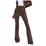 Generisch Schlaghose Damen Bootcut Lederhose Lederoptik Wide Leg Jeans Leder Hose Sexy Push Up Skinny Pants PU Legging Stretch Kunstleder Hose Treggins Festival Outfit Clubwear Lederlegging