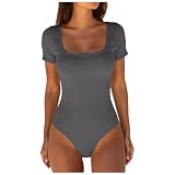 Shaping Body Damen,Body Damen Kurzarm Bodysuit Eckiger Ausschnitt Stringbody Elegant Damenbody Sommer Oberteil Tops T-S