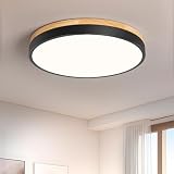Vikaey LED Deckenlampe, Lampe Holz Schwarz, Led Deckenleuchte 30cm für Wohnzimmer Schlafzimmer Küche Flur 4000K 24W
