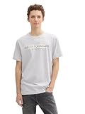 TOM TAILOR Denim Herren Basic T-Shirt mit Logo-Print,15398 - Light Stone Grey Melange, XS