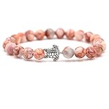 SMTSEC Rotes Gitterstein Perlen Armband8mm Naturstein Perlen Stretch Armband Silbernes Meeresschildkröten Charm Armband Ozean Natur Thema Stretch Armband für Männer und F