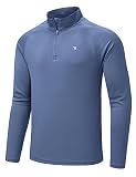 donhobo Herren Sport Laufshirts Langärmliges Funktionsshirt Schnelltrocknendes Rash Guard Shirts Leichtes Trainingsshirt mit Half Zip, Blau grau, L