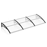 EINFEBEN Vordach für Haustür 300 x 100 cm Pultbogenvordach Transparent Polycarbonat Pultvordach Überdachung 5 mm, PP Halterung,Türdach für draußen Sonnenschutz Reg