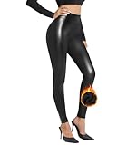 Zhiaek Sexy PU Leder Leggings Damen High Waist Kunstlederhose Damen Schwarz Stretch Fleece Gefüttert Lederhose Strumpfhosen Leggins S
