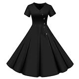 Damen Sommer Außenhandel Explosion V Ausschnitt Kurzarm unifarben Retro zweireihig Knopf großer Swing Rock Freizeitkleid D