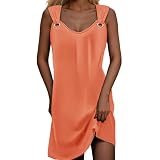 HOOUDO Sonderangebote Schnäppchen 2025 Sommerkleid Damenkleid Schickes und Elegantes ärmelloses MIDI-Kleid mit V-Ausschnitt und knielangem Kleid Lässiges Strandkleid Max Meine Bestellungen Anzeig