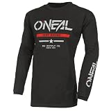 O'NEAL | Motocross-Trikot Langarm | MX Enduro | Gepolsterter Ellbogenschutz, ergonomischer Schnitt, atmungsaktiv | Element Cotton Jersey Squadron V.22 | Erwachsene | Schwarz Grau | Größe L
