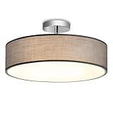 Zedelmaier Deckenleuchte Stoff Rund 38cm Grau Stoffschirm E27x2 max.40W Deckenlampe Wohnzimmer Schlafzimmer Küche Flur Kinderzimmer Lampe Decke Lampenschirm Modern (Grau+Silber, Ø38x18cm)