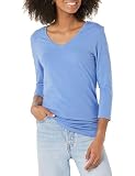 Amazon Essentials Damen T-Shirt Mit V-Ausschnitt Und 3/4-Ärmeln, Klassischer Schnitt (Erhältlich In Übergröße), Blau, L