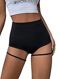 GORGLITTER Sexy Shorts Damen Kurz Hotpants Festival Shorts Clubwear Shorts Mit Hoher Taille Super Kurze Hose Mit Strumpfband Schwarz L