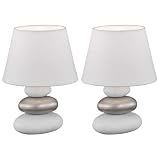 etc-shop Tischlampe weiß silber Keramik Steine Nachttischleuchte Leselampe Schlafzimmerleuchte, Chintz weiß, 1x E14, DxH 17x24 cm, 2er S