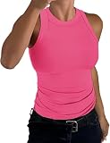 TrendiMax Tank Top Damen Racerback Sommer Oberteile Gerippt Slim Fit Basic Shirt Ärmellos Sexy High Neck Tanktops Einfarbig, Roserot, M