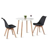H.J WeDoo Esstisch mit 2 Stühle Essgrupp Holztisch und Schwarz Skandinavisches Stuhl Esstisch Set für Esszimmer Küche 80