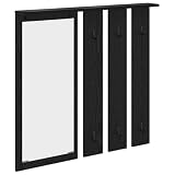 Mhdvray Wandgarderobe mit Spiegel und Regal, Modernes Garderobenpaneel in Schwarz Eichen-Optik, Platzsparender Kleiderständer mit Metallhaken für Flur und Eingangsbereich, 84 x 10 x 80