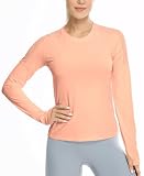 icyzone Damen Sport Langarmshirt Mesh Shirts Langarm Laufshirt Atmungsaktive Gym Yoga Top mit Daumenloch (Pink, M)