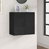 Homgoday Wandschrank für Badezimmer, Mehrzweck-Wandschrank, Badezimmerschrank mit 2 Türen, Sperrholz, Schwarz, 60 x 31 x 60