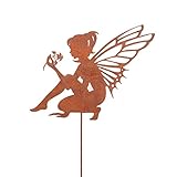 FCHMY Metall Fee Silhouette Skulptur,Elfe Sitzend ​Garten Gartendeko Rostoptik,Girl Silhouette Garden Statue für Garten, Terrasse Balkon Blumentop
