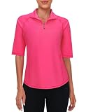 Viracy Golf-Poloshirt für Damen, halblange Ärmel, 1/4-Reißverschluss, feuchtigkeitsableitend, Laufen, Workout, Knallpink (Hot Pink), M
