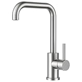 FORIOUS Wasserhahn Küche, Küchenarmatur mit 360°Drehbar, L Förmige Mischbatterie Küche Spülenarmatur mit Einhebel für 1 Loch, Geeignet für den Einsatz in Familienküchen, Wohnmobilen, E