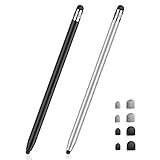Tablet Stift MEKO 2 Pack Touchscreen Stift 2 in 1 Gummi Stylus Touch Pen für alle Handys/Tablets iPhone i-Pad Pro Mini iWatch Samsung Huawei Xiaomi Surface Chromebook usw. Schwarz+Silb