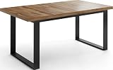 WFL GROUP Ausziehbarer Rechteckiger Esstisch im Loft-Stil mit Schwarzen Metallbeinen – Industrieller Tisch für Wohnzimmer – Ausziehbar von 140 cm auf 180 cm – Made in EU – Wotan E