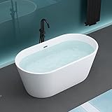 Mai & Mai Freistehende Badewanne Acryl Standbadewanne Weiß inkl. Push-Open Ablaufgarnitur 150x79x59 cm Füllmenge: 275 Liter V520-O