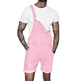 Beokeuioe Jeanshose Herren Jeans Latzhose kurze Retro Denim Bib Overall Skinny Fit Stone-Washed Streetwear strap jeans shorts Zerreißen Arbeitshosen Jumpsuit Strampler L