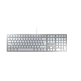 CHERRY KC 6000 SLIM, Ultraflache Design-Tastatur, Deutsches Layout (QWERTZ), Kabelgebunden (USB-A Anschluss), Leise Tasten, Langlebige Beschriftung, Silb