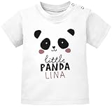 SpecialMe® Baby T-Shirt mit Namen personalisiert Aufschrift Little Panda Junge Mädchen Kurzarm Bio-Baumwolle weiß 92/98 (16-24-Monate)