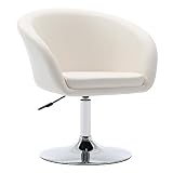 Duhome Schminkstuhl Höhenverstellbar, Lounge Sessel aus Kunstleder Drehbar Cocktailsessel Drehstuhl mit Armlehne für Wohnzimmer Esszimmer Schlafzimmer, Weiß
