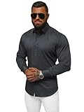 OZONEE Herren Hemd Freizeithemd Shirt Langarm Tailored Fit Flanellhemd Langarmhemd Langärmliges Slim Fit Freizeit Business Männer Jungen Trachtenhemd O/V124Z DUNKELGRAU XL