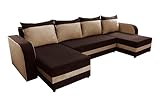 ALTDECOR Ecksofa mit Schlaffunktion und Bettkasten, Polstercouch in U-Form, rückenecht gepolstert, ideal als Gästebett - Comfy U - 282x138x84 cm Dunkelbraun/Beig