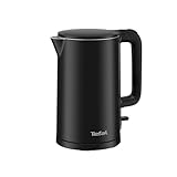 Tefal Thermo Protect elektrischer Wasserkocher, 1,5 Liter, sicher beim Berühren, doppelwandige Isolierung, automatische Abschaltung, Kontrollleuchte, abnehmbarer Kalkfilter, Schwarz, KO1408E0