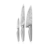 WMF Chef´s Edition Damasteel Messerset 3teilig, Made in Germany, 3 Messer geschmiedet, Küchenmesser, Performance Cut, Damaststahl 120-lagig, Holzbox