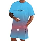 Generisch Trainingsanzug Herren Sommer Kurz Jogginganzug Los Angeles Sommeranzug Kurzarm Tshirt + Joggingshorts Sets 2 Teiliges Casual Tracksuit Fitness Sportanzug Mode Y2K Freizeitanzug