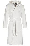 Di Vadini Unisex Herren Damen Bademantel Florenz mit Kapuze I Morgenmantel flauschig I Nachtwäsche aus edler Mikrofaser Farbe: Ivory Gr. S