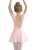 tanzdunsje Ballettkleidung Mädchen Damen-Kinder Ballettkleid Baumwolle,Balletttrikot Tanzkleid Tanzbody Kurzarm,Ballettrock mädchen mit Chiffon Tütü, Größe 110-170