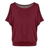 Übergroßes Damen-T-Shirt mit Fledermausärmeln kurzen Ärmeln Bluse M