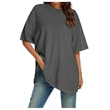 Generisch Tshirt Damen Oversize Sommer Freizeit Sport Lose Tshirt Einfarbig Rundhals Kurzarm Basic Tops Bluse Frauen Leicht Luftig Classic Oberteile Mode Straße Tunika Sommertop