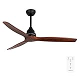 Cecotec Deckenventilator EnergySilence Aero 580. Leistung von 65W mit Leistungsstarkem Motor, 52’’ (132 cm), 3 Flügel, Timer, 3 Geschwindigkeiten auswählen, Sommer-/Winterfunktion, Schwarz/Nussb