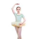 HEARTTOUCH Mädchen Bllettkleid Ballettanzug Kurzarm Tanzbody mit Tanzrock Tutu Rock Gymnastik Leotard Ballettkleidung Tanzkleider Turnanzug Dancewear (Grün,160)