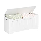 Hzuaneri Truhenbank mit Stauraum, Sitzbank mit Stauraum, Sitztruhe mit 2 Sicherheitsscharnieren, Aufbewahrungsschrank, 40 x 110 x 48 cm, für Flur, Schlafzimmer, Wohnzimmer, Weiß SB25503X