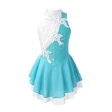 WXBCDS Eiskunstlauf Kleid Damen Kinder Mädchen Eislaufen Kleidung Pailletten Floral Ballett Gymnastik Trikot Eiskunstlauf Kleid for Tanz Wettbewerb Bühne Kostüm(Lake Green White,10)