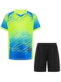 Yihuimin Kinder Fussball Trainingsanzug Fussball Jersey Trikot Sportbekleidung Sportanzug Laufanzug Sport Set Jogginganzug Badminton Fluoreszierendes Grün 158-164