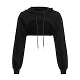 Qixiu Kurz Sweatshirts Langarm Pulli Damen Crop Hoodie Pullover Sehr Rundkragen Cut Outs Shirts mit Kap